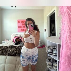 Red Letters Stylish Blue and White Women's Shorts